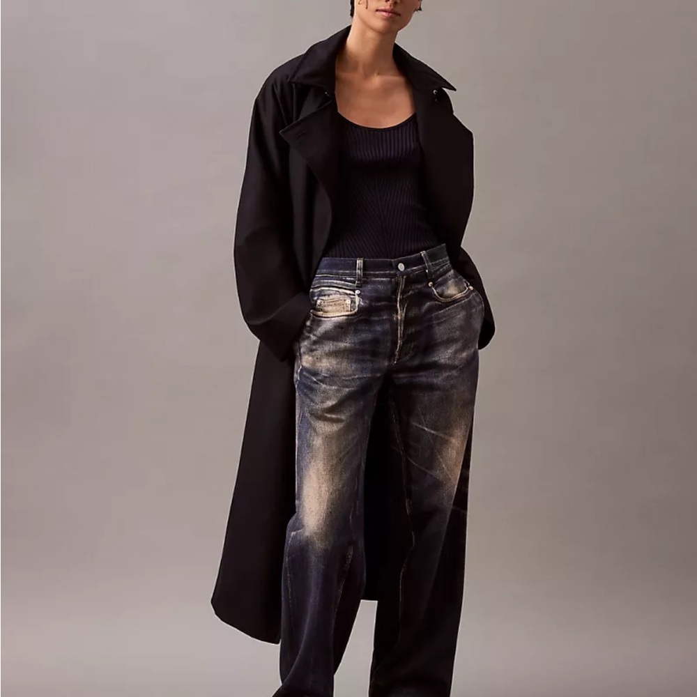 Long Wool Twill Blend Trench Coat NWT - Picture 2 of 6